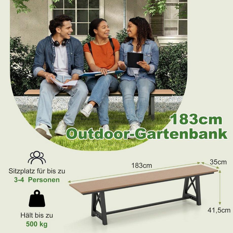 Northix Gartenbank wetterfest 3-Sitzer Sitzbank bis 500 kg belastbar 183 x 35 x 41,5 cm Braun  