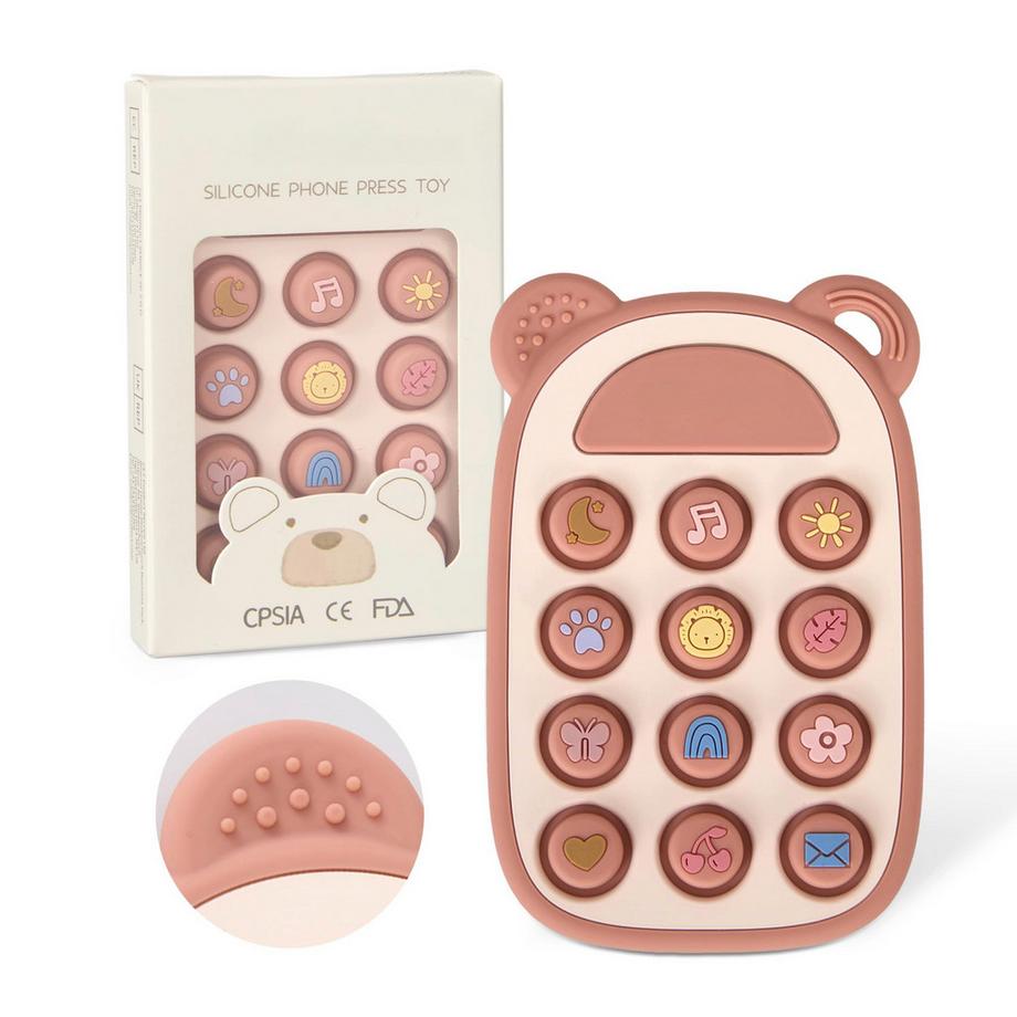 Anneau de Dentition Bébé, Téléphone Portable Jouet en Silicone à partir de 3 Mois +