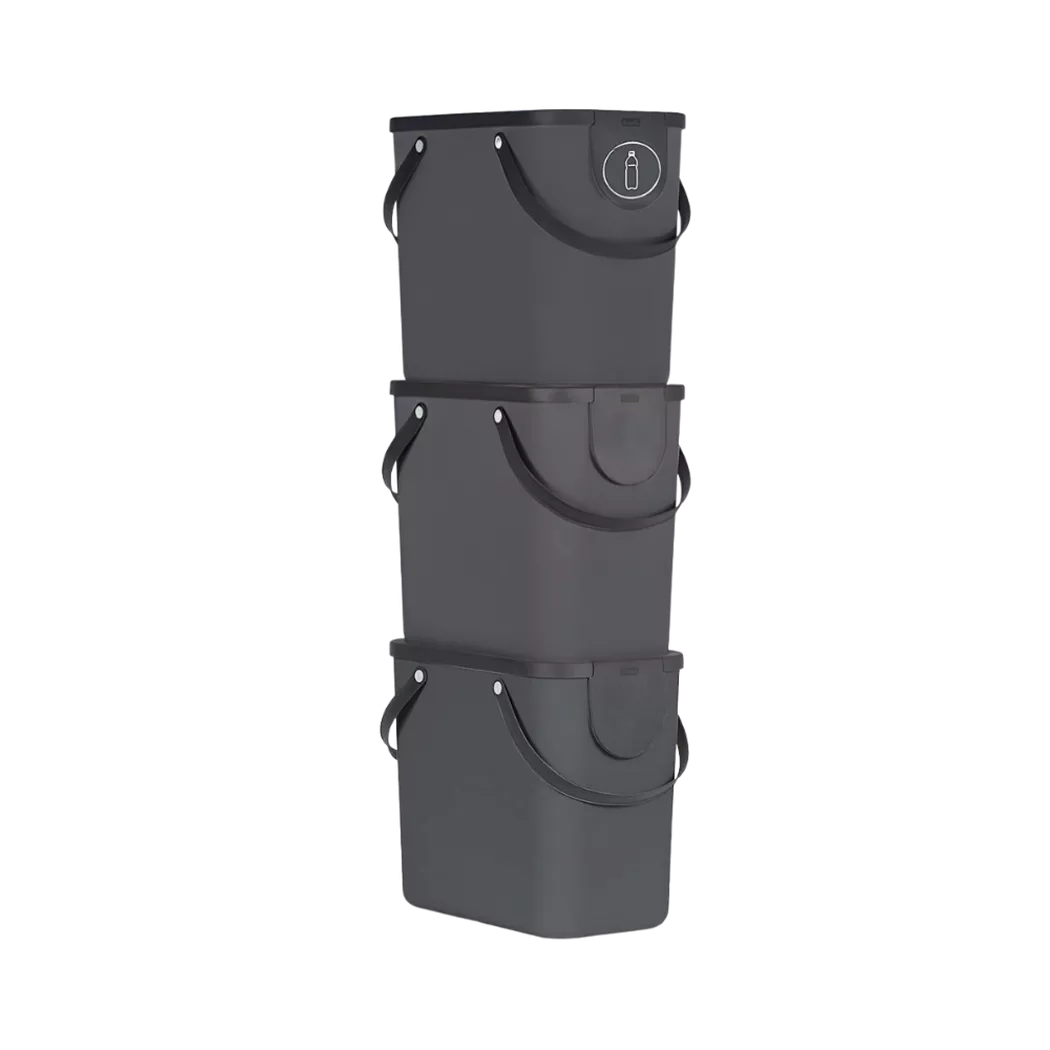 Rotho – 3er Set ALBULA Recycling Müllsystem 25L Anthrazit, One Size, Anthrazit