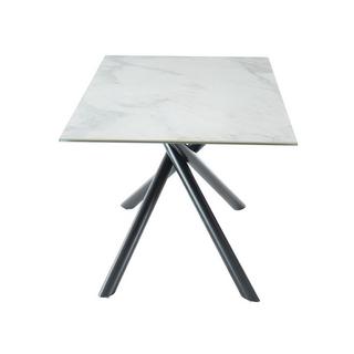 Vente-unique Tavolo da pranzo 6 coperti in Ceramica e Vetro temperato Effetto Marmo Bianco SORRENTE  