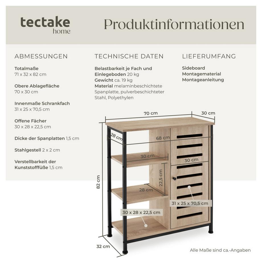 Tectake Sideboard  Industrial Style Holz und Stahl  