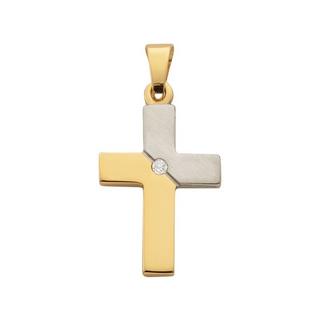 MUAU Schmuck  Anhänger Kreuz Gelbgold 750 Diamant 0.02ct. 22x11mm 