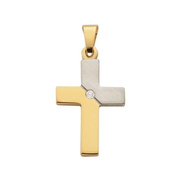 Pendentif croix en or jaune 750 diamant 0,02ct. 22x11mm