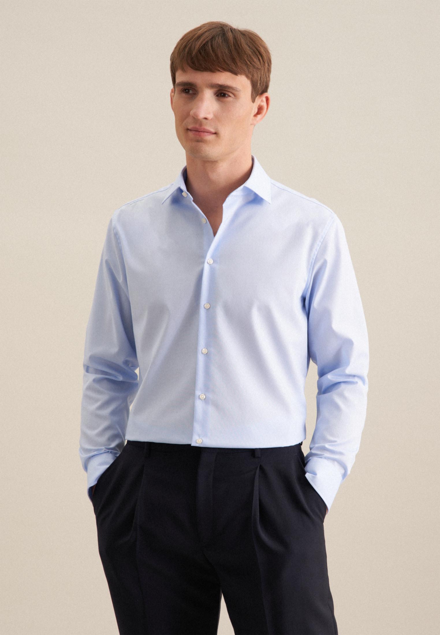 Image of Business Hemd Slim Fit Langarm Uni Herren Blau 42