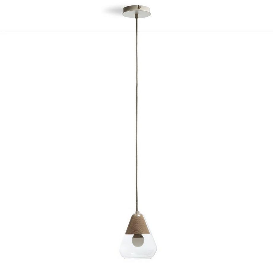Suspension verre et bois Ø14 cm