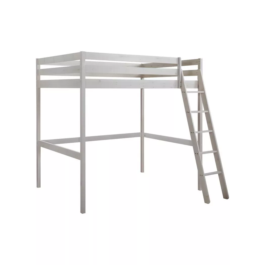 Vente-unique - Lit mezzanine GEDEON II Pin massif hi, 140X190CM, Blanc