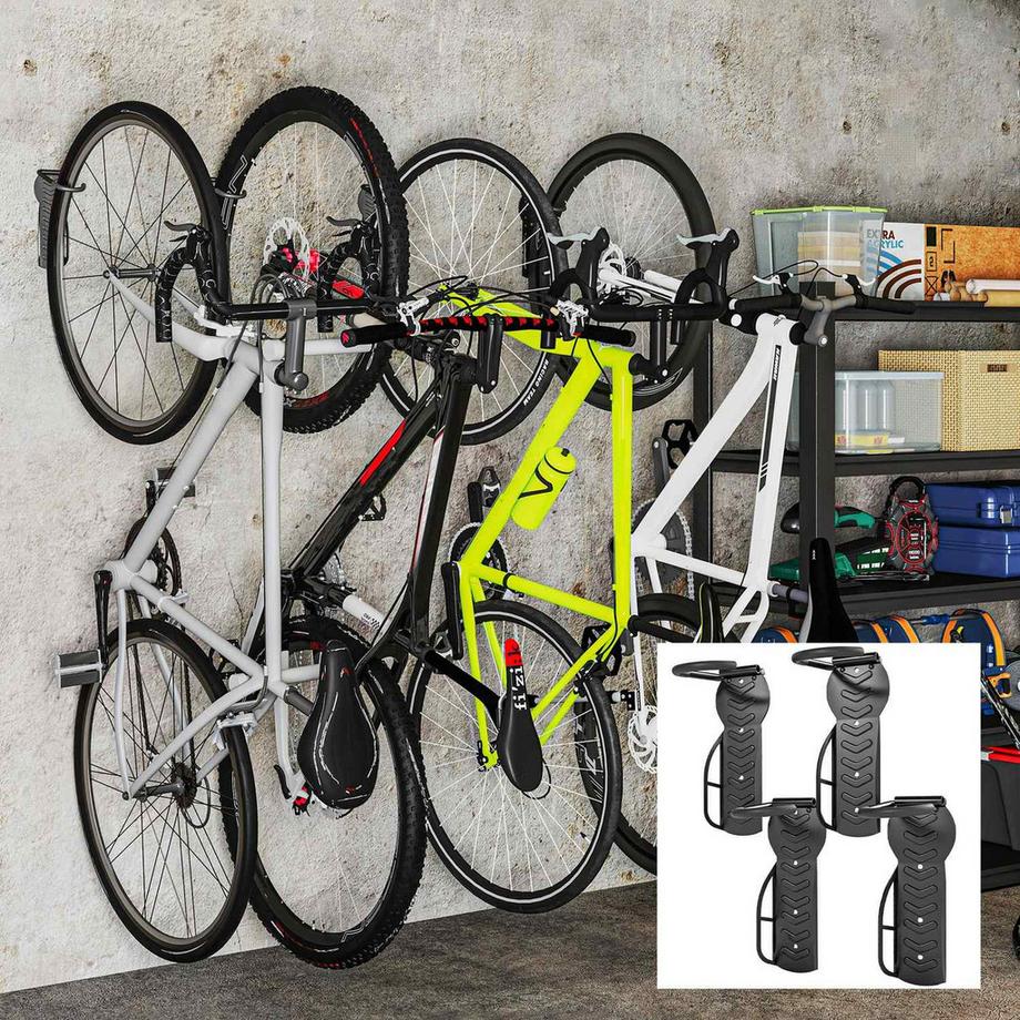 Northio  4er Set Fahrrad Wandhalterung Vertikal mit 30 kg Tragkraft klappbar Fahrradhalterung Wand für 4 Fahrräder Fahrradständer für Rennrad, MTB E-Bike Fahrrad Aufhängung für Garage Haus Schwarz Aosom 