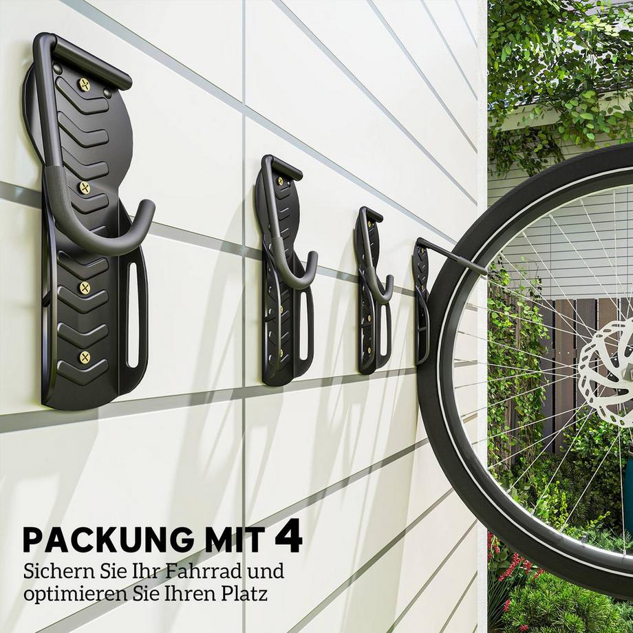 Northio  4er Set Fahrrad Wandhalterung Vertikal mit 30 kg Tragkraft klappbar Fahrradhalterung Wand für 4 Fahrräder Fahrradständer für Rennrad, MTB E-Bike Fahrrad Aufhängung für Garage Haus Schwarz Aosom 