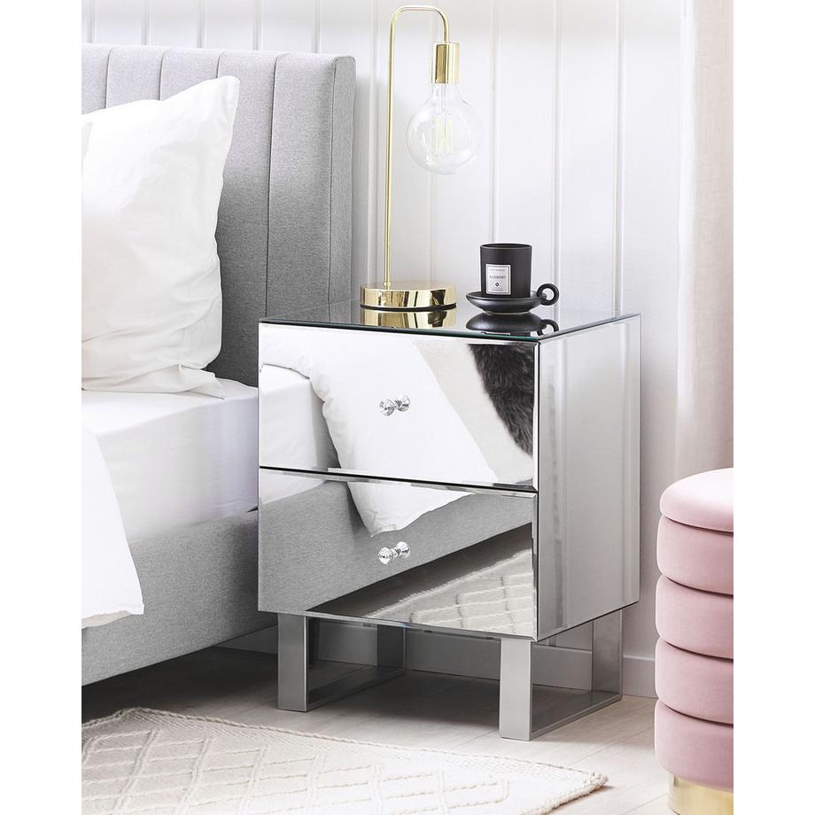 Beliani Comodino 2 cassetti en Vetro Glamour NESLE  