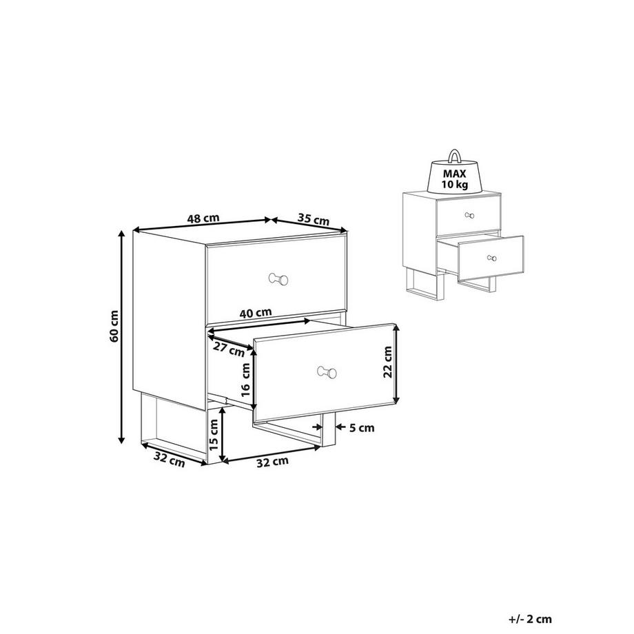 Beliani Comodino 2 cassetti en Vetro Glamour NESLE  