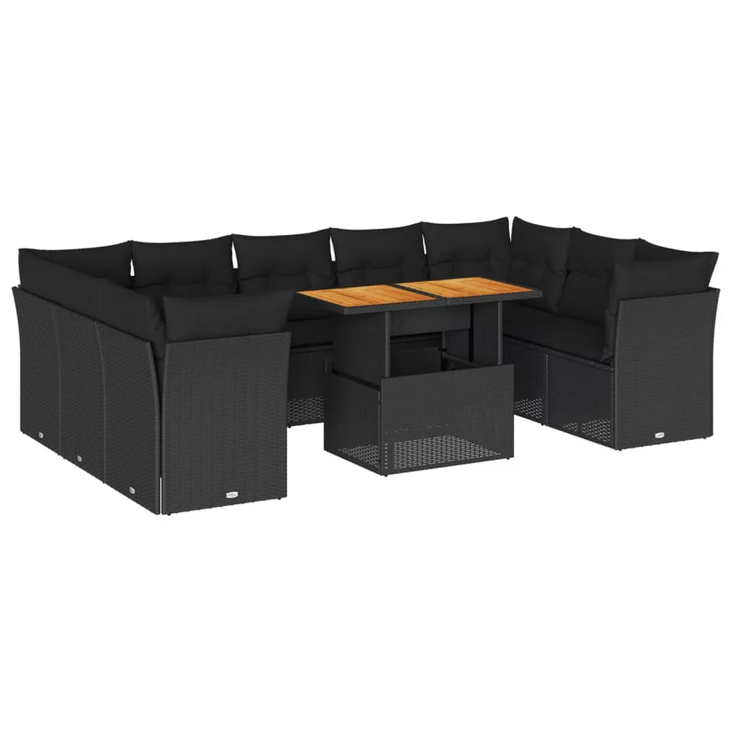 vidaXL Salon de jardin 10 pcs avec coussins noir résine tressée