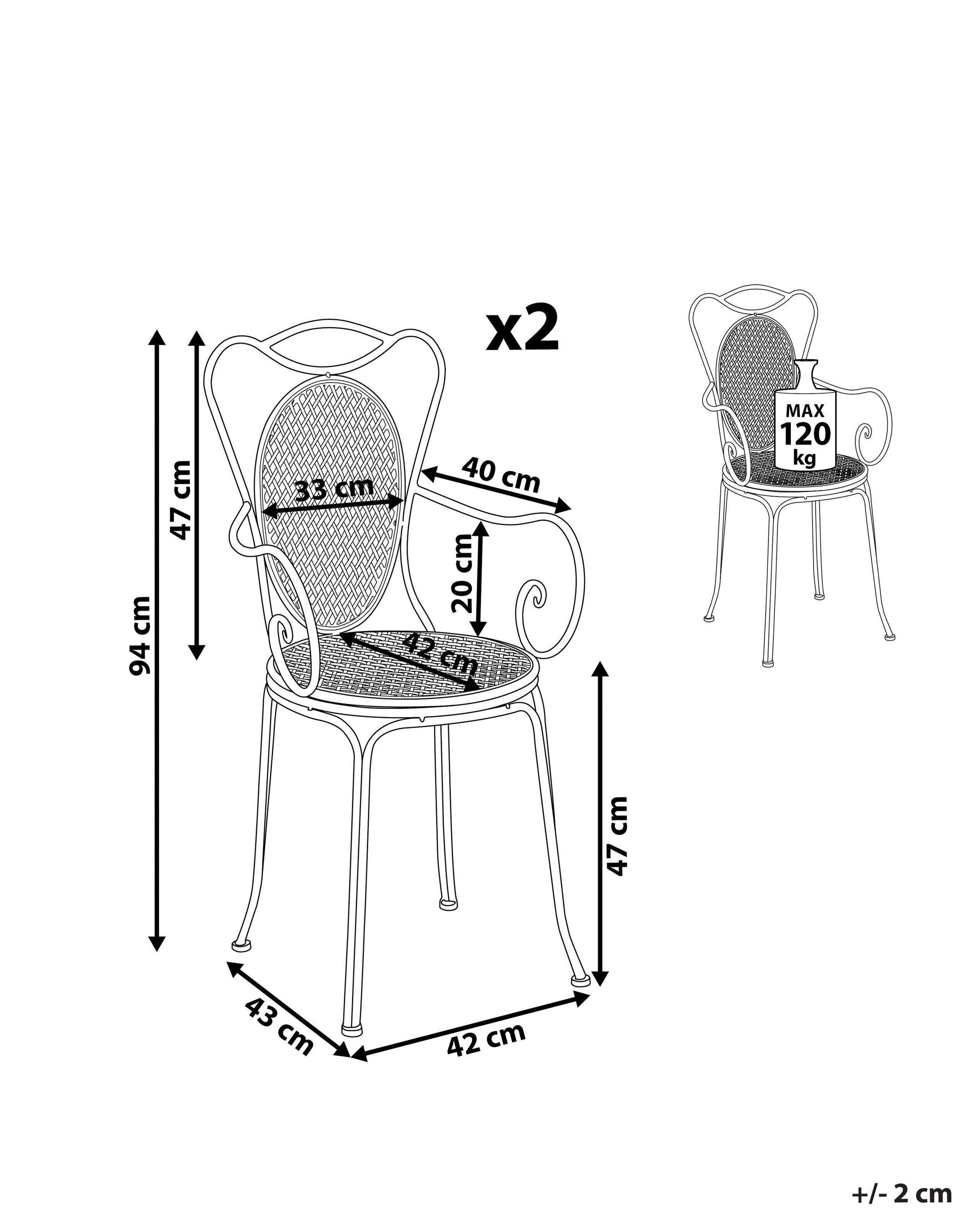 Beliani Lot de 2 chaises de jardin en Métal Rétro CILENTO  