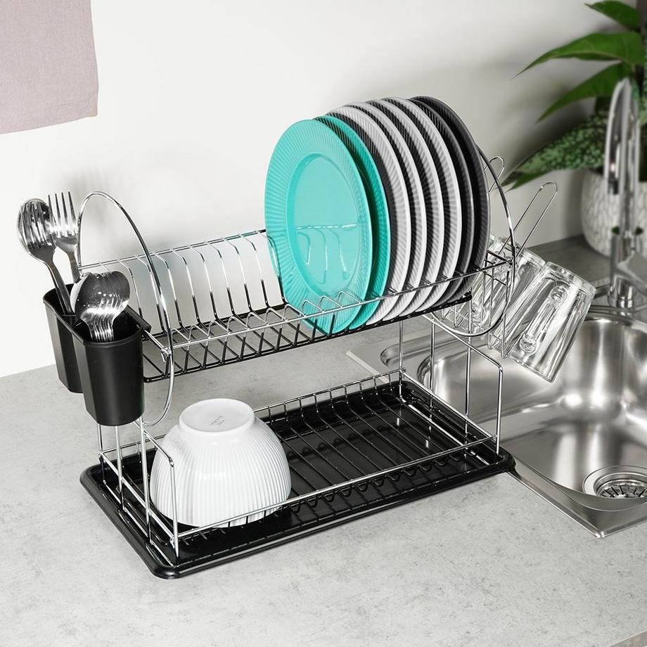 NAVA  Égouttoir à vaisselle à deux niveaux pour assiettes, tasses et couverts 