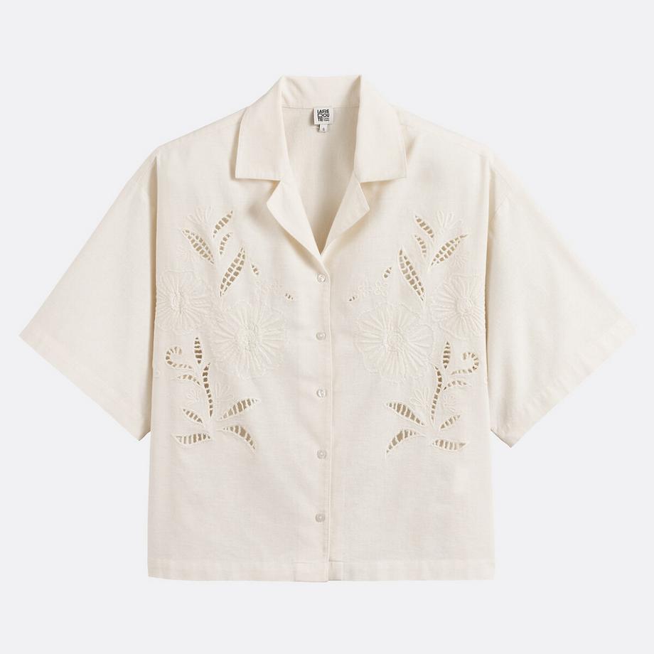 La Redoute Collections Camicia a Maniche Corte con Ricamo e Pizzo Sangallo  