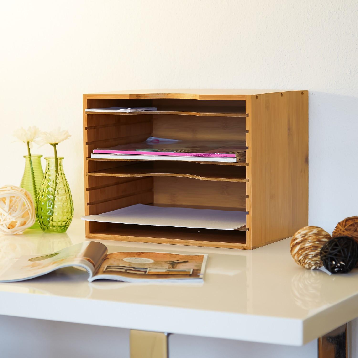 Northix Organiseur de bureau en bambou, système de rangement pour documents et dossiers  