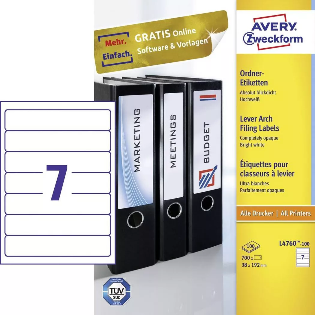 Avery-Zweckform – AVERY ZWECKFORM Ordner-Etiketten 192x38mm, 700 Stück, 100 Weiss