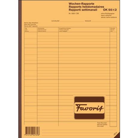 Favorit FAVORIT Wochen-Rapporte D/F/I A4 9301 OK Durchschreibepapier 50x2 Blatt  