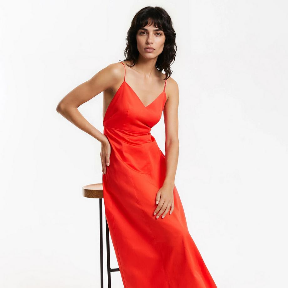 La Redoute Collections Langes V-Ausschnitt Kleid mit dünnen Trägern  