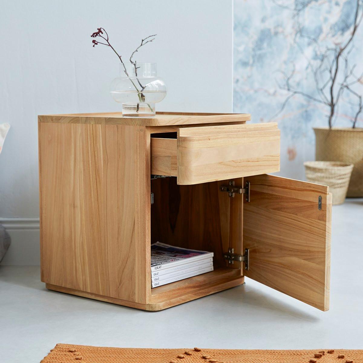 Tikamoon Nachttisch aus massivem Teakholz Nino  