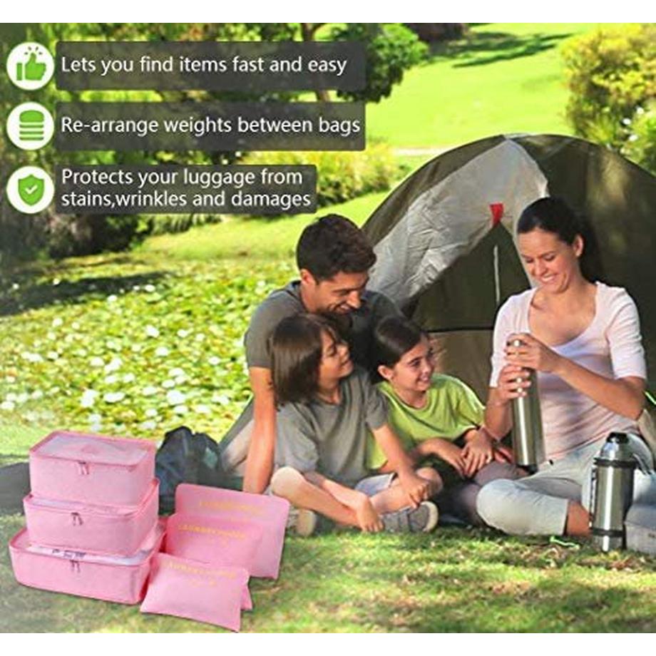 Only-bags.store  Organisateur de valise, 8-en-1 Set Organisateur de bagages, Sacs de vêtements de voyage imperméables comprenant 2 sacs à chaussures, 3 cubes d'emballage et 3 sacs de rangement, pour les vêtements, les chaussures, les sous-vêtements, les cosmétiques, Rose 