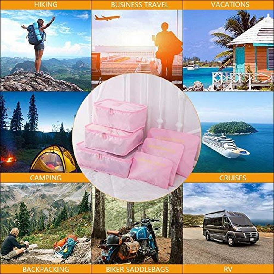 Only-bags.store  Organisateur de valise, 8-en-1 Set Organisateur de bagages, Sacs de vêtements de voyage imperméables comprenant 2 sacs à chaussures, 3 cubes d'emballage et 3 sacs de rangement, pour les vêtements, les chaussures, les sous-vêtements, les cosmétiques, Rose 