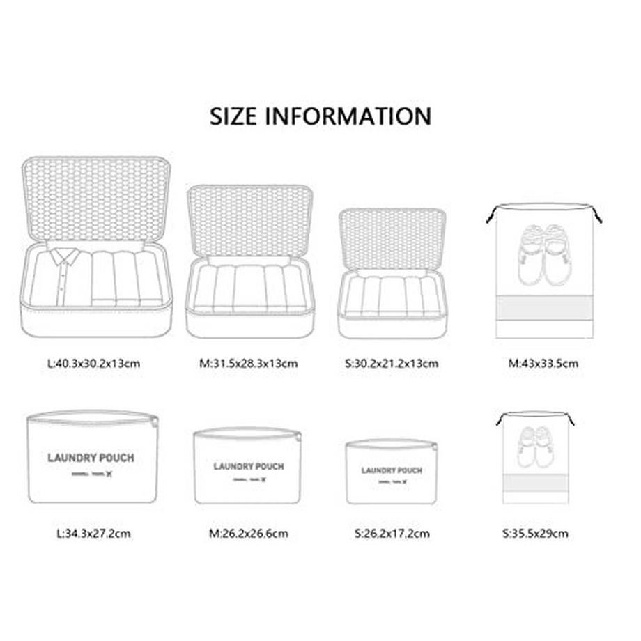 Only-bags.store  Organisateur de valise, 8-en-1 Set Organisateur de bagages, Sacs de vêtements de voyage imperméables comprenant 2 sacs à chaussures, 3 cubes d'emballage et 3 sacs de rangement, pour les vêtements, les chaussures, les sous-vêtements, les cosmétiques, Rose 