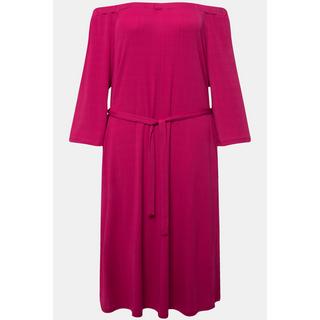 Ulla Popken  Robe midi en jersey texturé, épaules dénudées et manches 3/4 