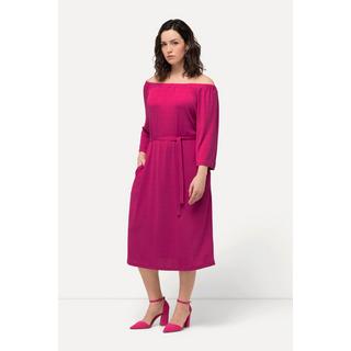 Ulla Popken  Robe midi en jersey texturé, épaules dénudées et manches 3/4 