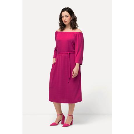 Ulla Popken  Robe midi en jersey texturé, épaules dénudées et manches 3/4 