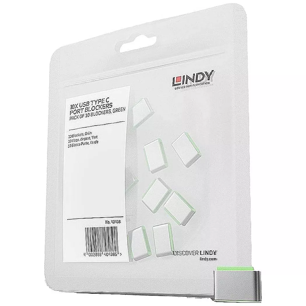 Lindy USB Type C Port Blockers (Without Key) - Pack of 10. Green