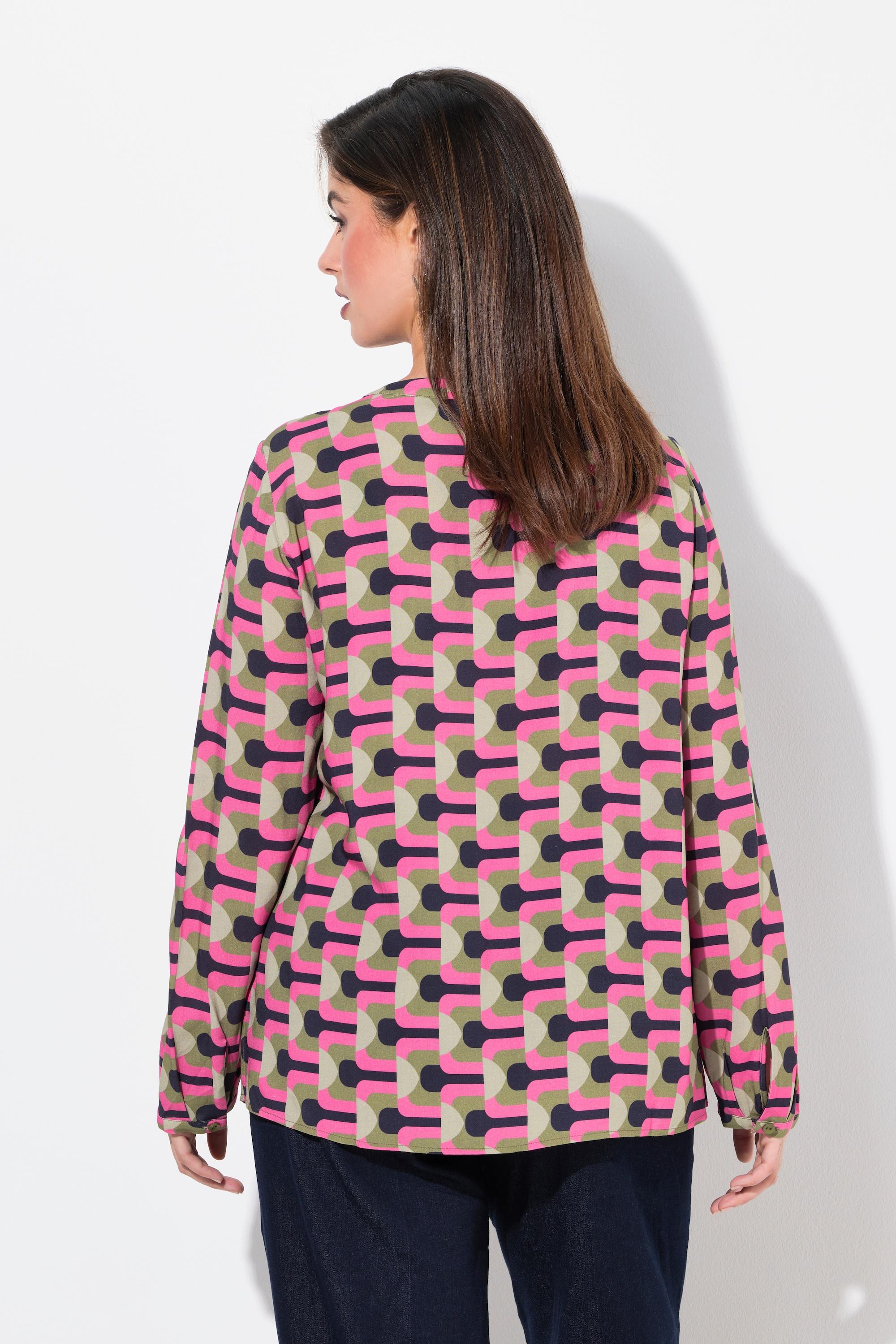 Ulla Popken Tunique Imprimé Graphique Col Tunisien Manches Longues  