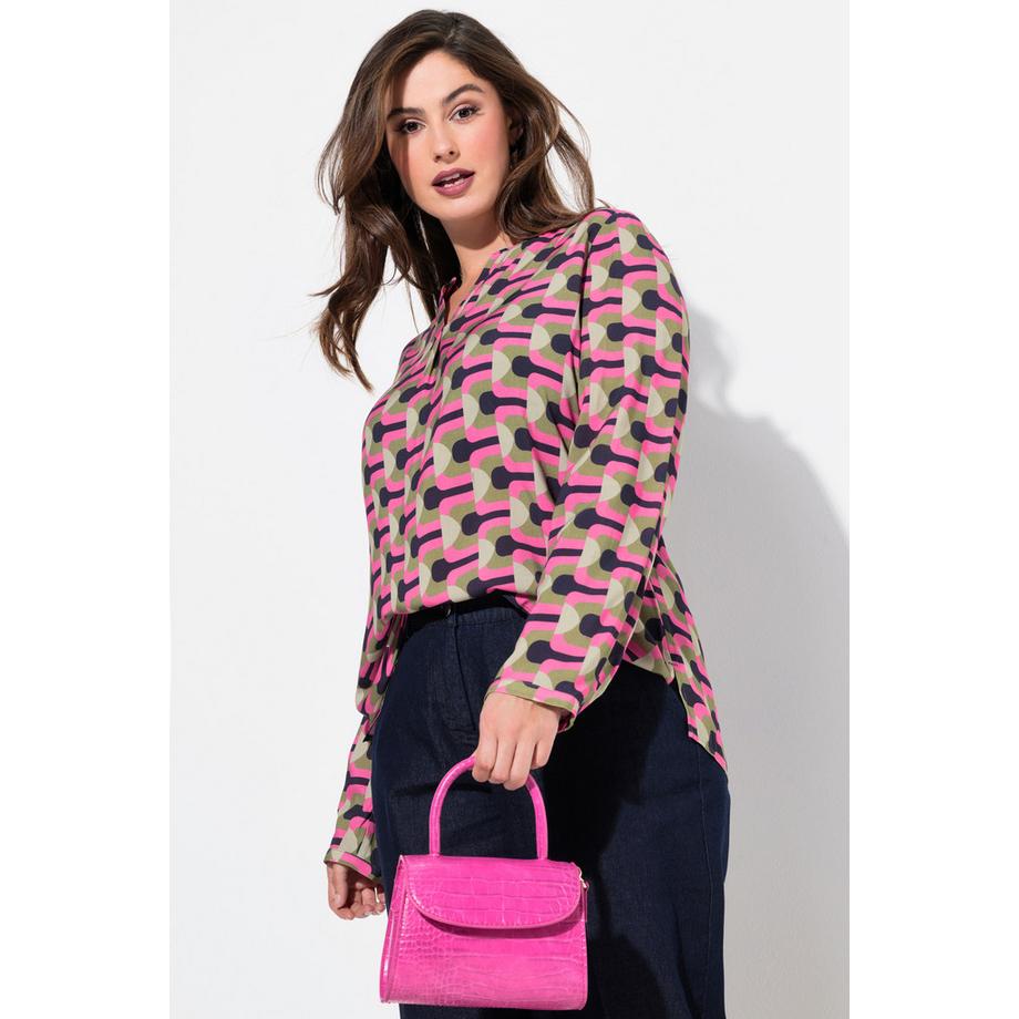 Ulla Popken Tunika Grafischer Druck Tunika Ausschnitt Langarm  