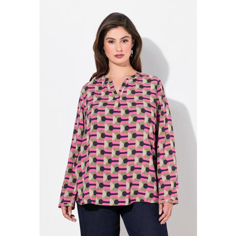 Ulla Popken Tunique Imprimé Graphique Col Tunisien Manches Longues  