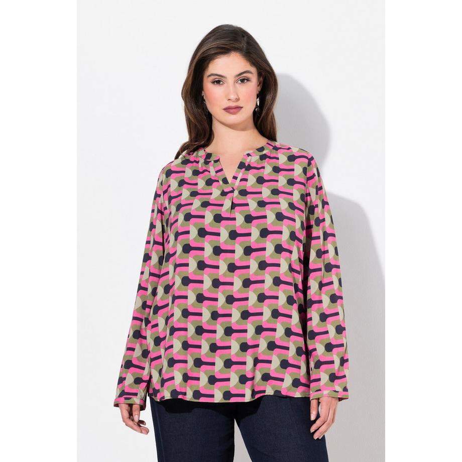 Ulla Popken Tunika Grafischer Druck Tunika Ausschnitt Langarm  