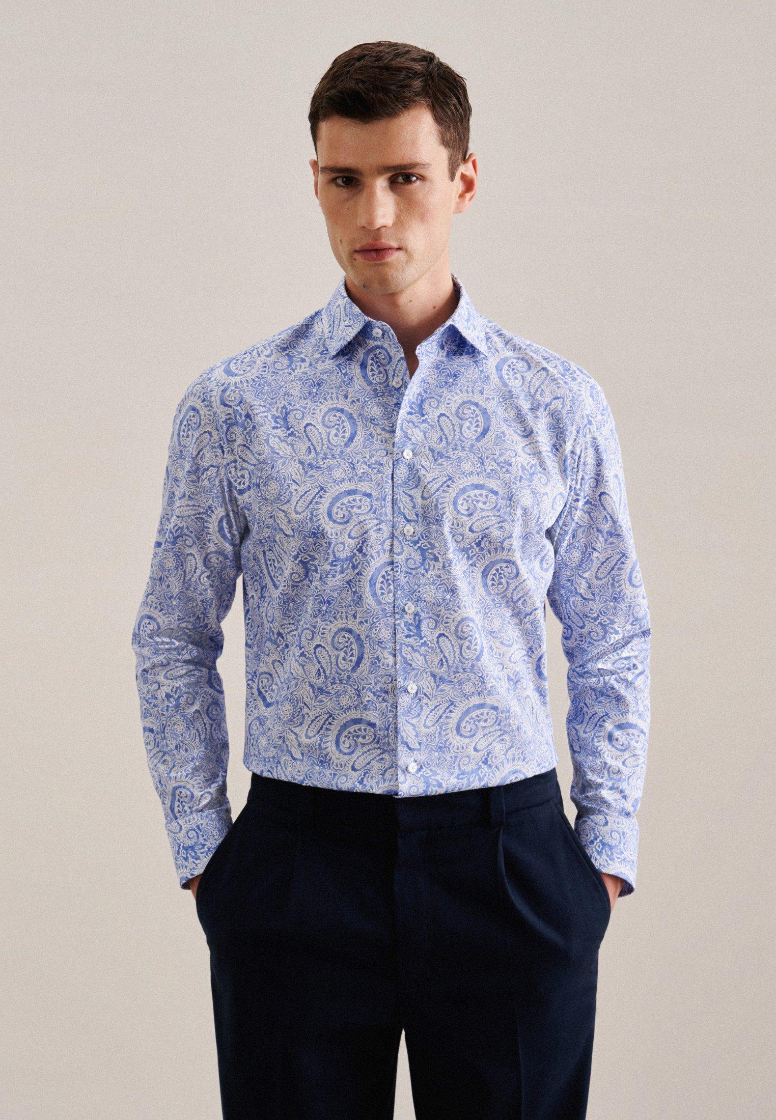Image of Business Hemd X-slim Fit Langarm Paisley Herren Hellblau 42