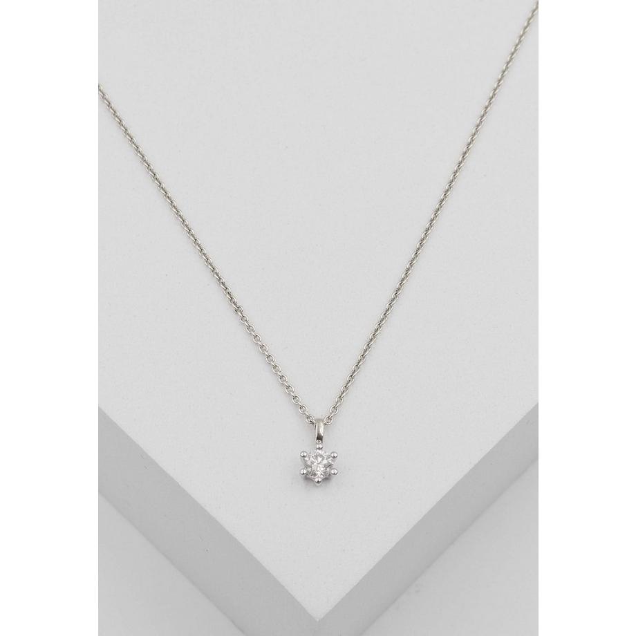 MUAU Schmuck  Solitär Anhänger 6-Griff-Fassung Weissgold 750 Diamant 0.25ct. 9x7mm 