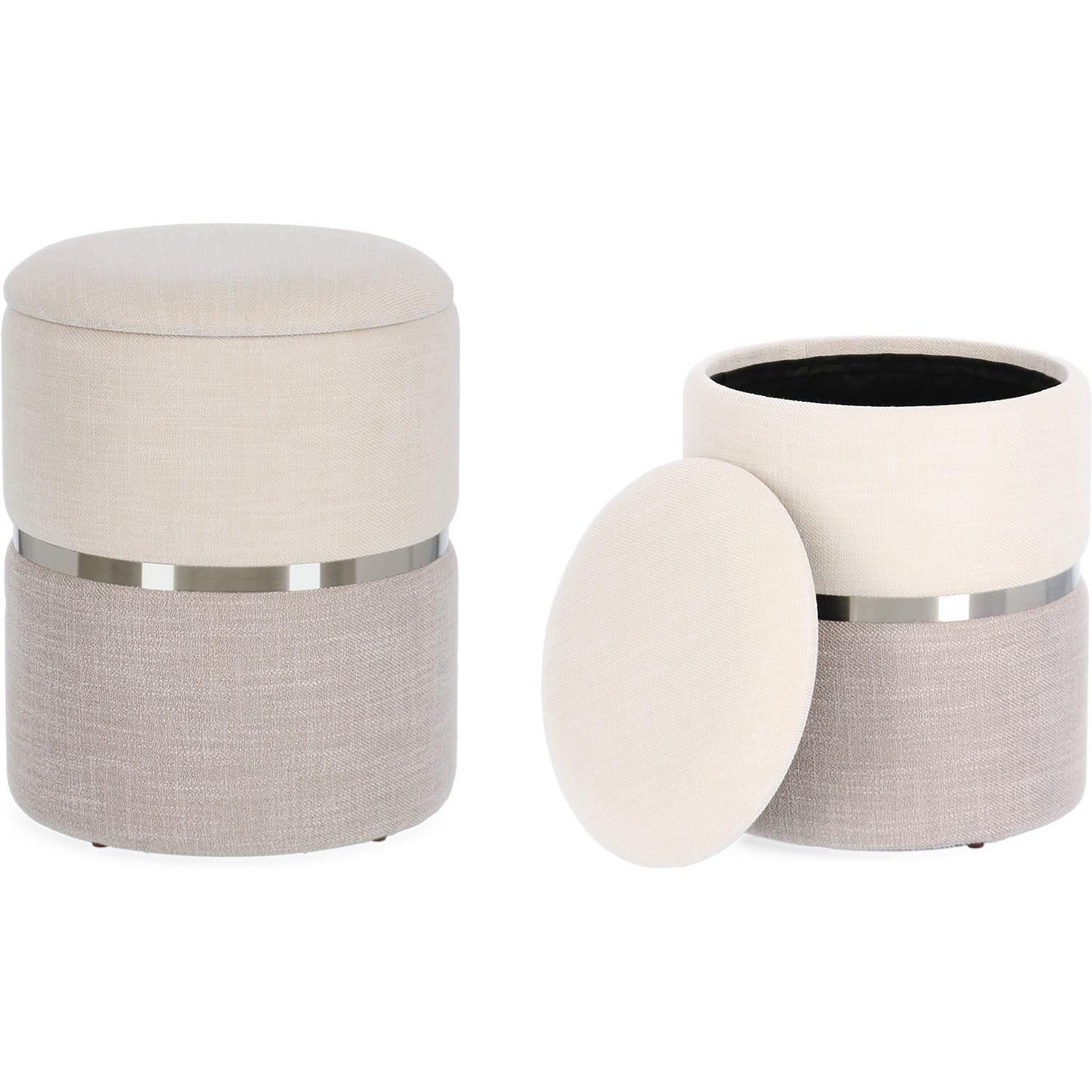 mutoni Pouf avec récipient Radinka blanc gris (lot de 2)  