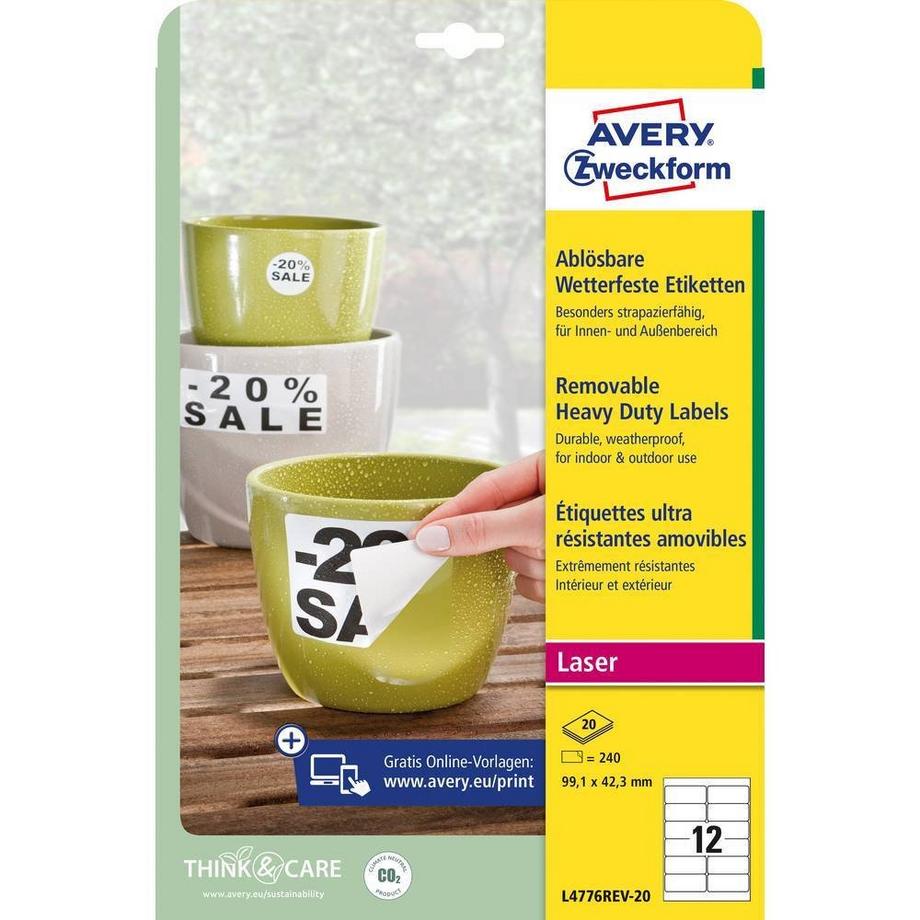 Avery-Zweckform Etichetta a pellicola 99.1 x 42.3 mm Pellicola in poliestere Bianco 240 pz. Staccabile Stamp  