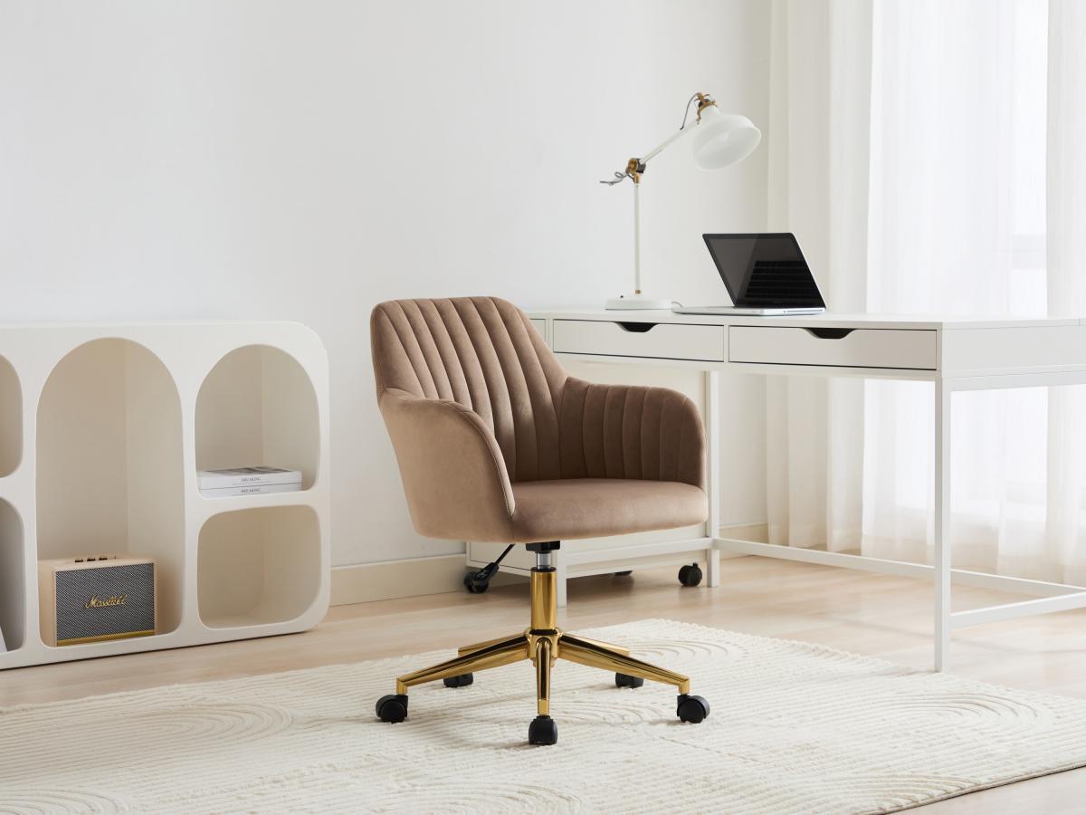 Vente-unique Chaise de bureau - Velours - Beige et doré - Hauteur réglable - ELEANA  