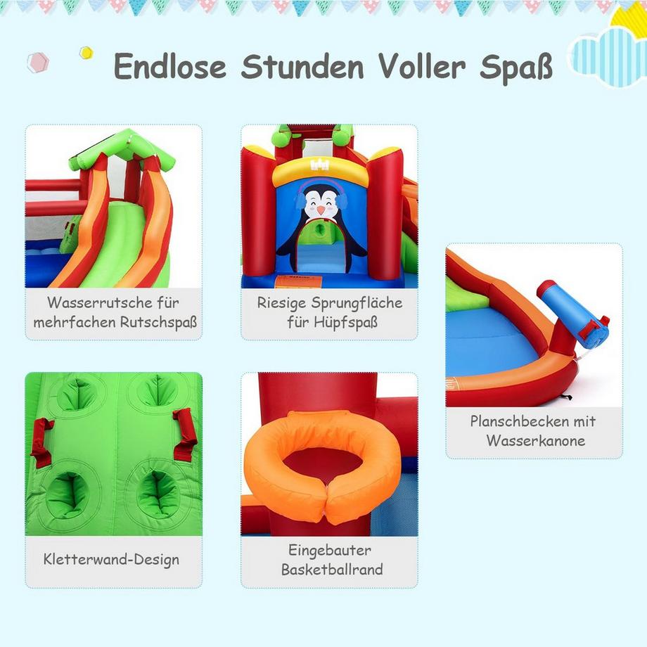 Northix  Parc aquatique Château gonflable avec toboggan & pataugeoire 370 x 300 x 190 cm rouge 