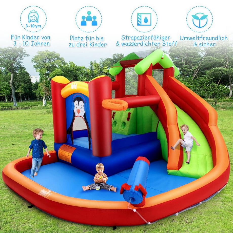 Northix  Parc aquatique Château gonflable avec toboggan & pataugeoire 370 x 300 x 190 cm rouge 