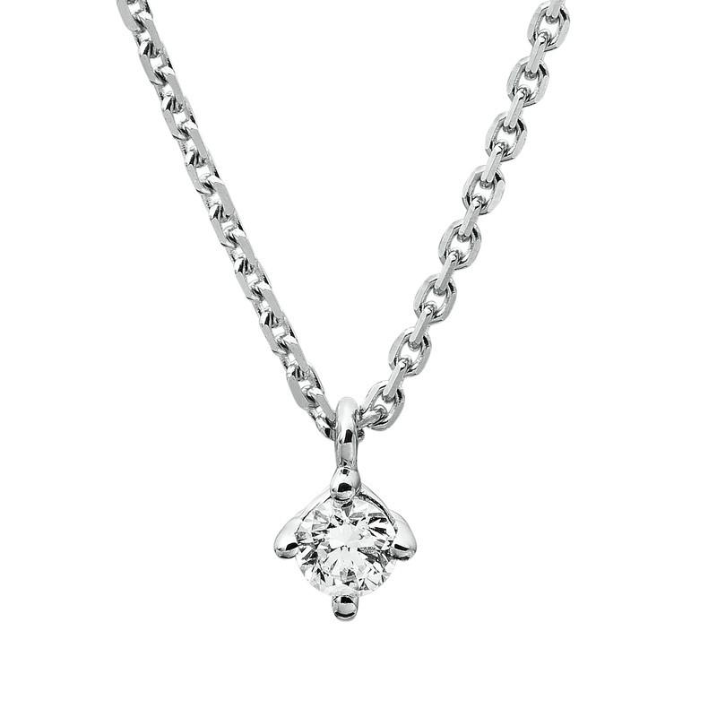 Image of Collier 585/14k Weissgold Diamant 0.1ct. 42 Cm Unisex Silber 42cm