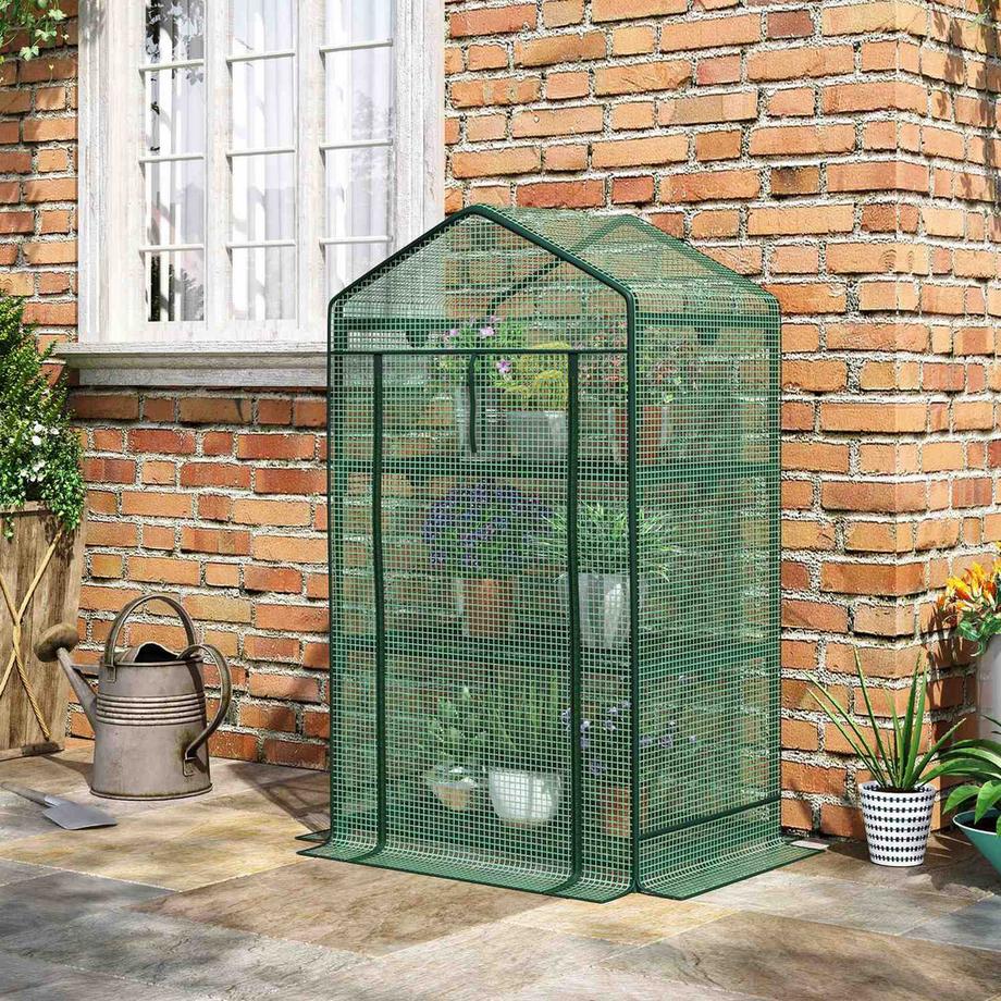 Northio Mini Serra Propagazione Serra Con Copertura In Lamina E 3 Ripiani Scaffali Porta Con Ruote Aiuola Verde 69 X 49 X 125 Cm  