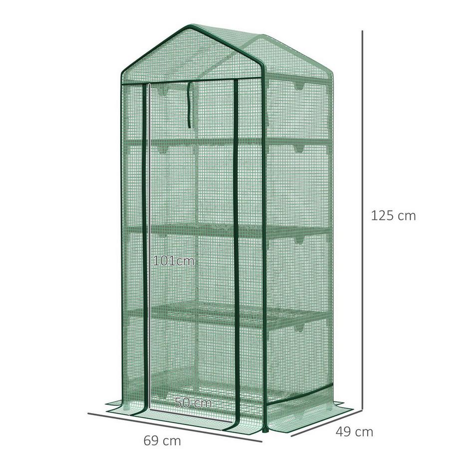 Northio Mini Serra Propagazione Serra Con Copertura In Lamina E 3 Ripiani Scaffali Porta Con Ruote Aiuola Verde 69 X 49 X 125 Cm  
