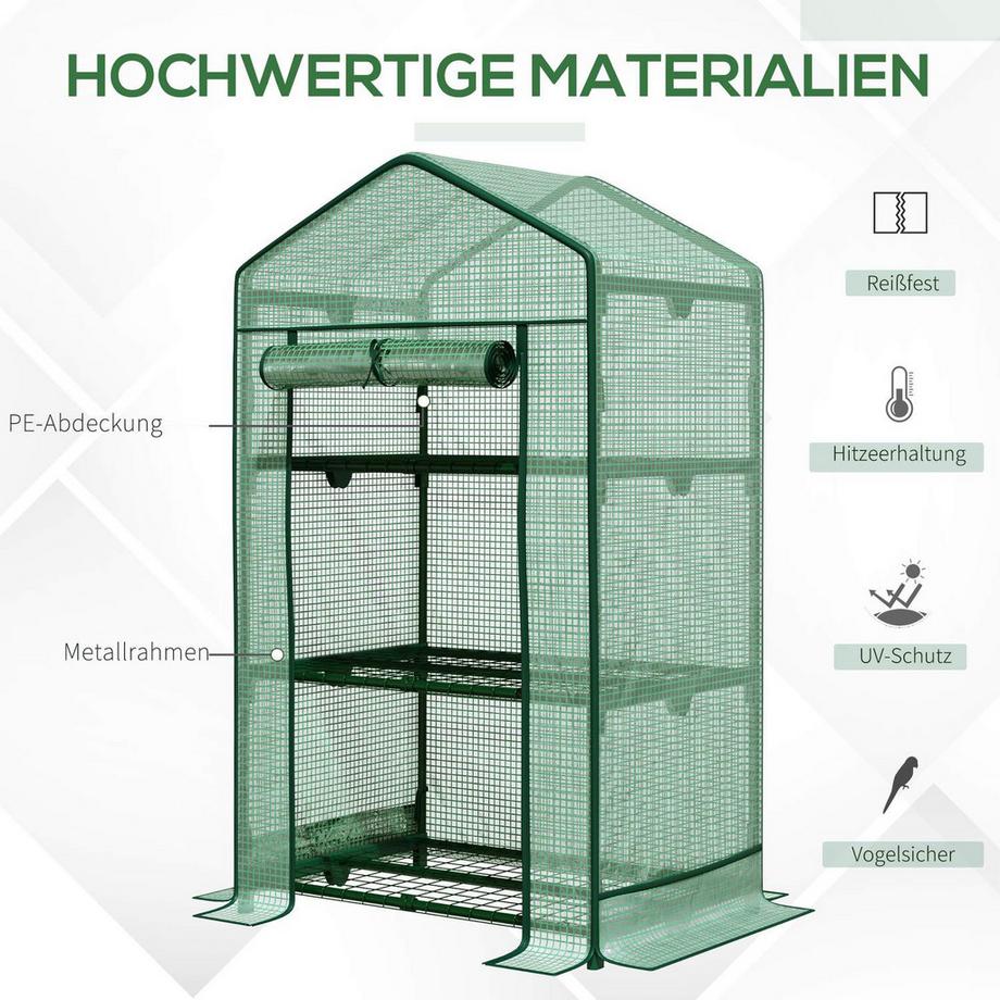Northio Mini Serra Propagazione Serra Con Copertura In Lamina E 3 Ripiani Scaffali Porta Con Ruote Aiuola Verde 69 X 49 X 125 Cm  