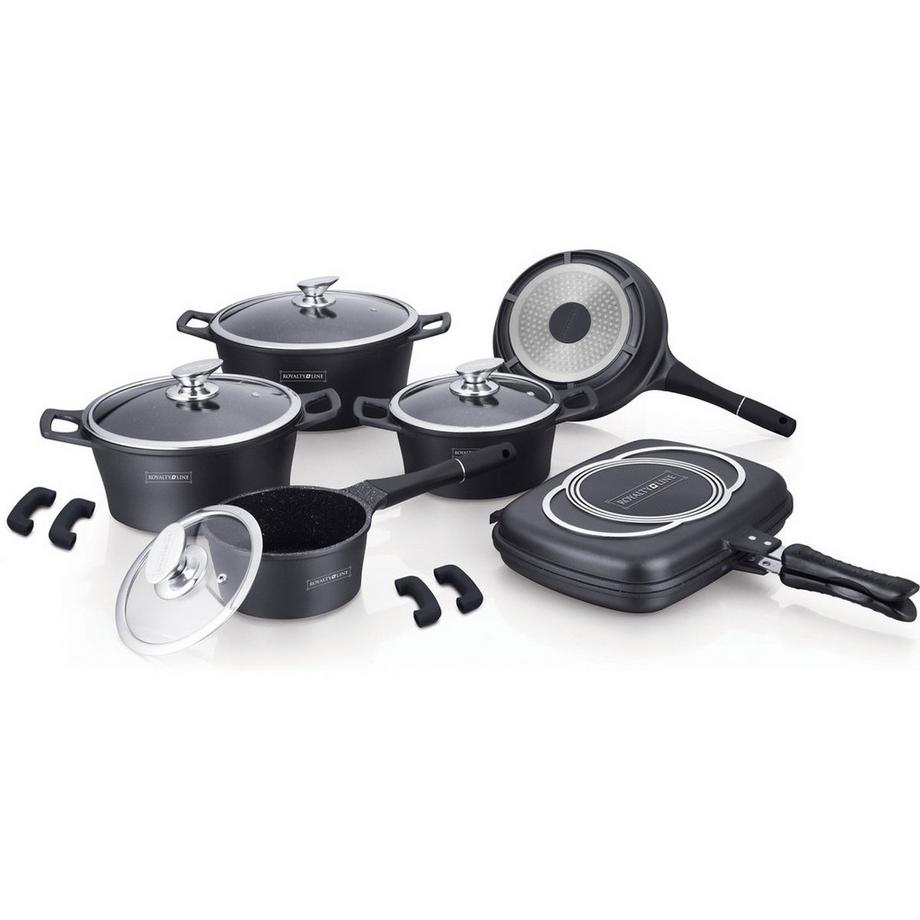 Royalty Line 15-teiliges Stielkasserollen-Set mit Marmorbeschichtung - Schwarz  