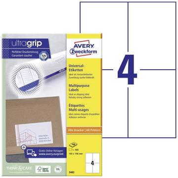 Etichetta universale 105 x 148 mm Carta Bianco 400 pz. A tenuta permanente Stampante a getto d'inch