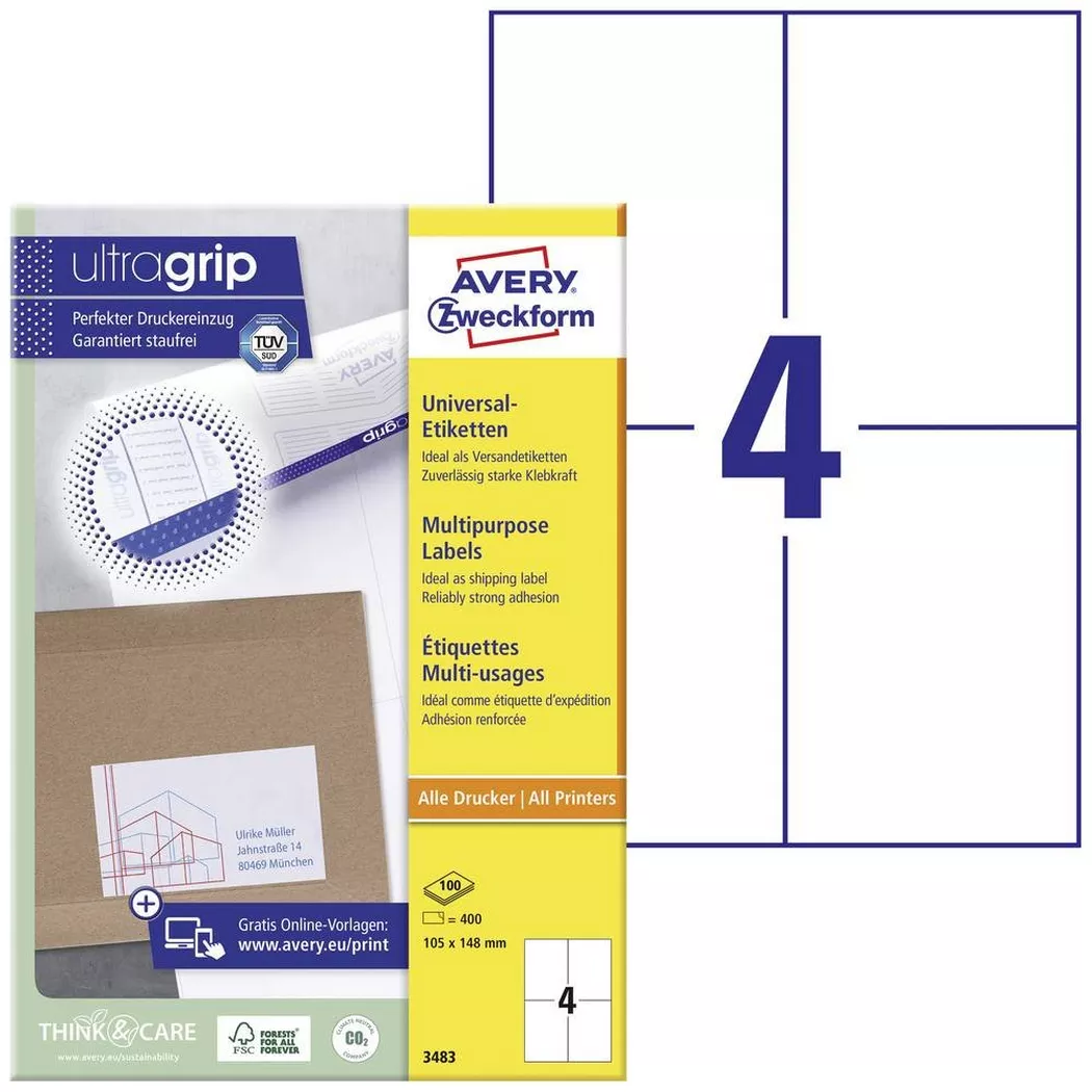 Avery-Zweckform – AVERY ZWECKFORM Universal-Etiketten 105x148mm, 400 Stk., One Size, Weiss