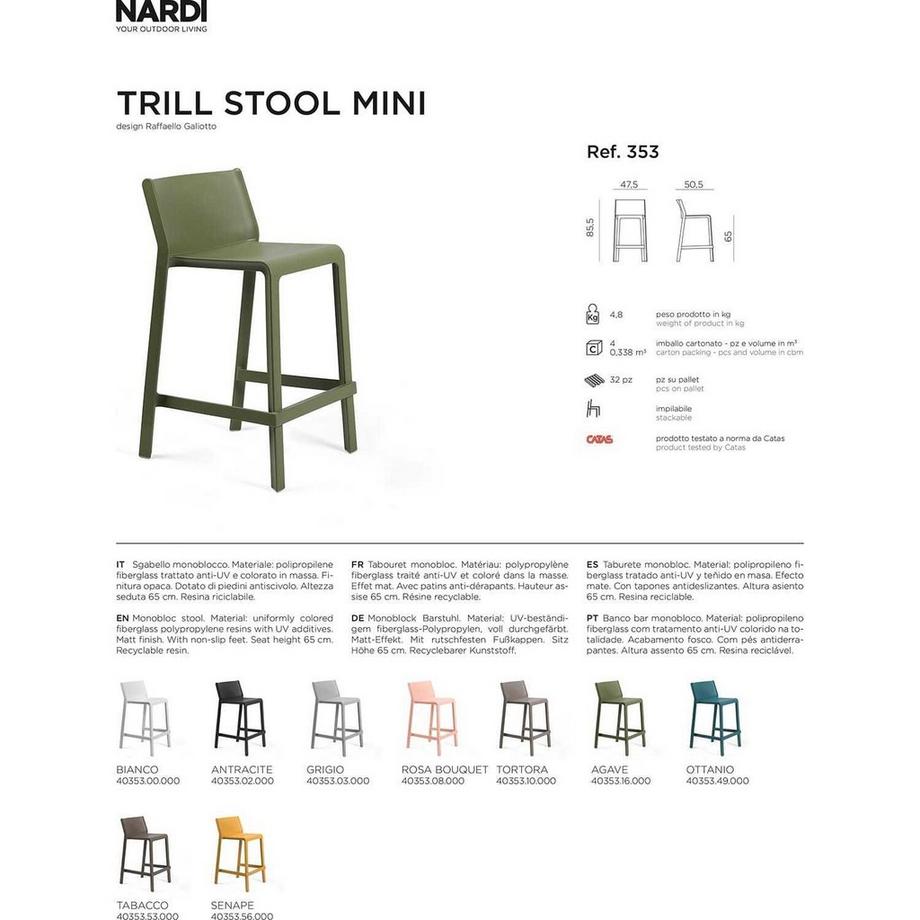 NARDI outdoor Tabouret de bar de jardin Trill gris 65  