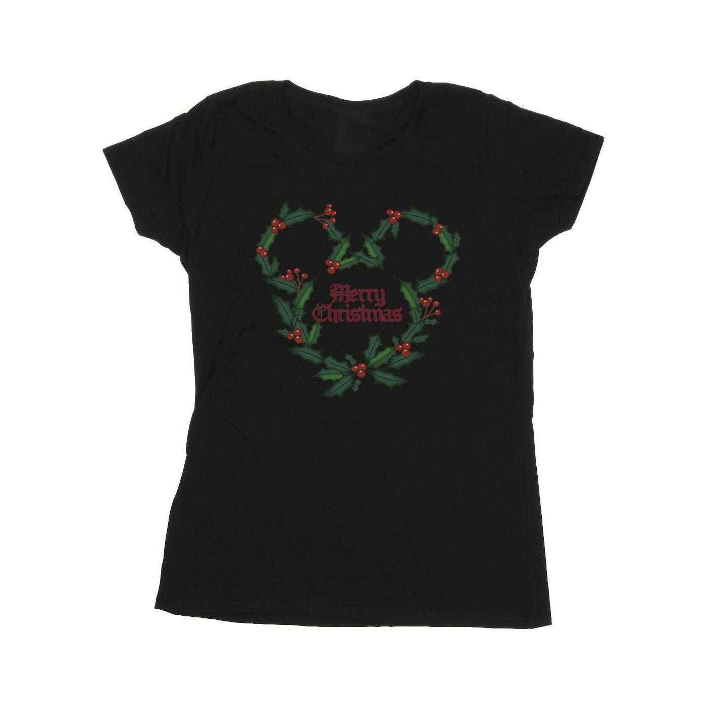 Image of Mickey Mouse Merry Christmas Holly Tshirt Damen Schwarz L